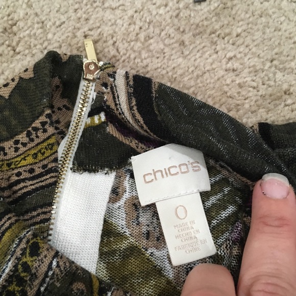 Chico’s (0) m deep green purple artsy swirl print mockneck back zip - Picture 4 of 10